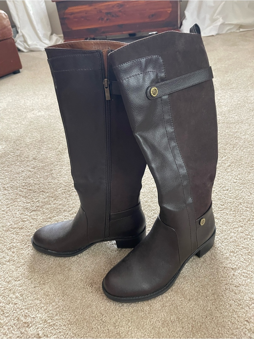 Franco Sarto Tall Two-Tone Dark Brown Knee High Boots 7.5M